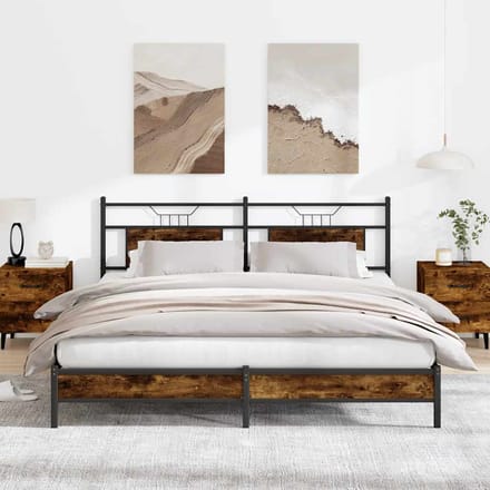 vidaXL - Bedframe - zonder - matras - 183x213 - cm - spaanplaat - gerookt - eiken