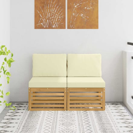 vidaXL - 2 - Stuk - Buiten - Midden - Sofa - Massief - Acacia - Hout - Wit