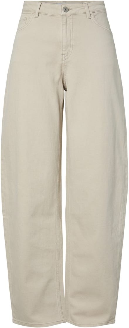 Pieces beige dames jeans   Regular waist   Rinsewash wassing   Barrel fit   5-Pocket zakken   Knoop- en ritssluiting   Duurzaam   Regular waist Beige