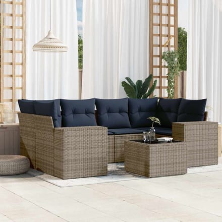 vidaXL - 7-delige - tuinbankset - met - kussens, - grijs - polyrotan