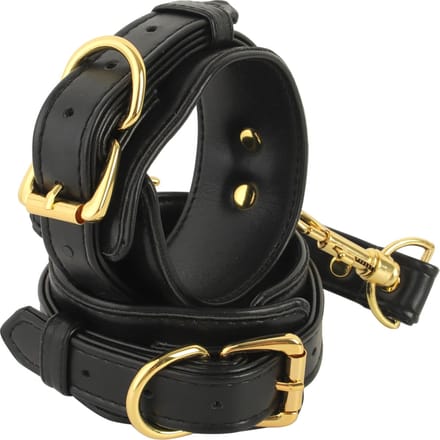 Banoch | enkelboeien van pu leer | zwart / goud| bondage