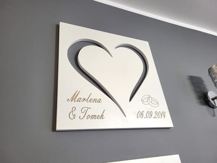 Moliland - Groot Wit Harten Wanddecoratie - Huwelijkscadeau - Met Gegraveerde Ringen