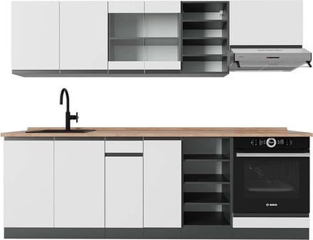 Vicco R-Line Complete keukeneenheid – 240 cm, WB Eik Wit/antraciet