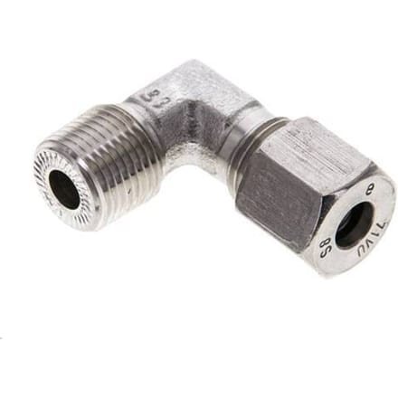 3/8'' NPT Buitendraad x 8S RVS Elbow 90deg Snijring 630 Bar DIN 2353 - FL2E-MC-ST-038N-08-S