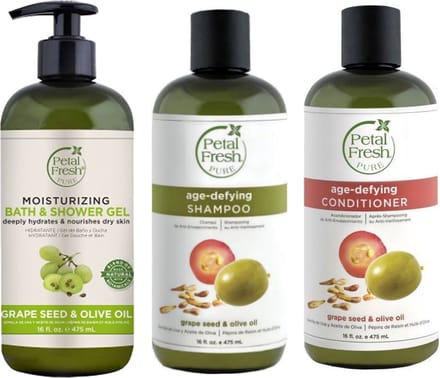 PETAL FRESH - Grape Seed & Olive Oil - Bath & Shower Gel + Shampoo + Conditioner - 3 Pak