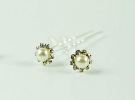 Haarpinnen parel groot met strass