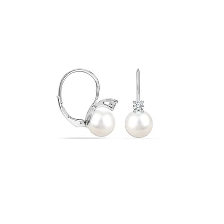 Vrouwen Witte Parel Oorbellen in 925 Sterling Zilver met Catalaanse Sluiting BIPE048