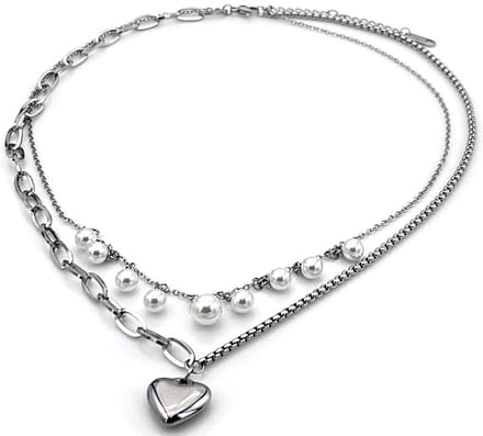 Ketting layered hart met parels - RVS – valentijn – cadeau