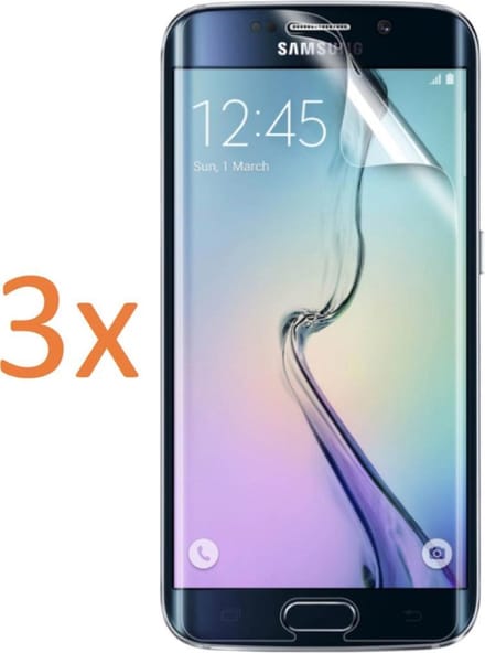 3x Screenprotector geschikt voor Samsung Galaxy S6 Edge - Edged (3D) Glas PET Folie Screenprotector Transparant 0.2mm 9H (Full Screen Protector)