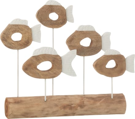 J-Line decoratie Vis 5 Op Voet - hout - wit/naturel