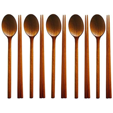 Ensemble de 5 ustensiles de table coréens en bois de jujubier faits à la main, cuillères et baguettes pur