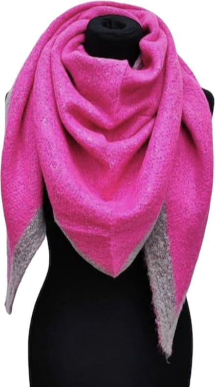 Warme Driehoekige Sjaal - 2-Zijdig - Fuchsia/Grijs - 180 x 135 cm (AC232#)