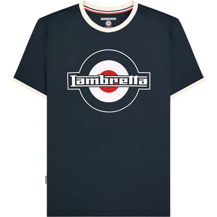 Lambretta Heren SS25 Ringer Logo T-Shirt (Donker marine/zilver)