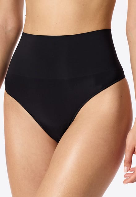 Naadloze jersey cheeky string met hoge taille, zwart - Seamless Contouring M