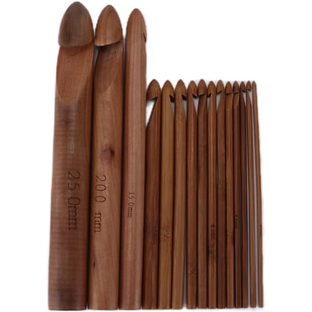 15 stuks haaknaalden 20cm gecarboniseerd groot ergonomisch extra dik bamboe haaknaalden voor beginners brown