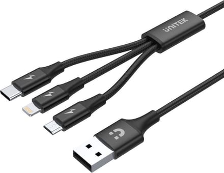 Unitek 3-In-1 Usb-Kabel Voor Lightning, Apple, Iphone, Ipad, Telefoon En Tablet, Zwart