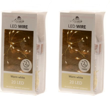 Anna's Collection Draadverlichting - 2x - lichtsnoer - 20 led lampjes - warm wit - 100 cm - op batterij