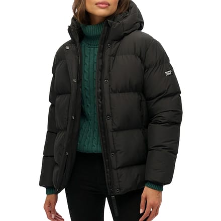 Superdry Sportieve Halflange Gewatteerde Jas Met Capuchon Black Grootte: 36
