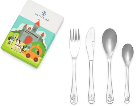 Zilverstad - Kinderbestek 4-delig Ridders en prinsessen RVS 18/10