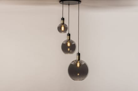 Lumidora Hanglamp 73848 - JULIUS - 3 Lichts - E27 - Zwart - Grijs - Metaal - ⌀ 70 cm