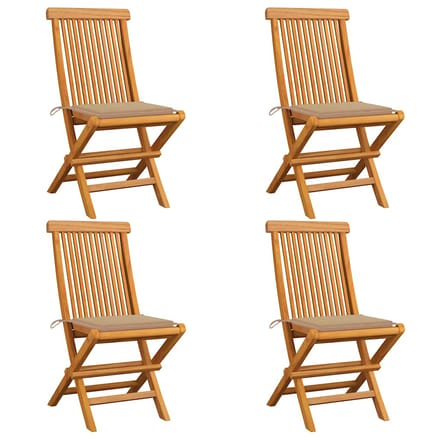 vidaXL - Opklapbare - stoelen - met - beige - kussens, - 4 - stuks, - massief - teakhout