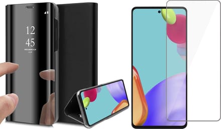 Hoesje geschikt voor Samsung Galaxy A52 - Spiegel Book Case - Zwart - Met Screenprotector