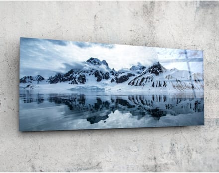 Panorama Glasschilderij - Besneeuwde bergen - Landschappen - 92 x 36 cm