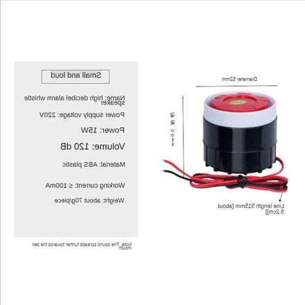 Zoemer Alarm - Sirene Luidspreker - Anti-diefstal Beveiliging - Hoge Decibel Geluid - 220 Volt - Rood