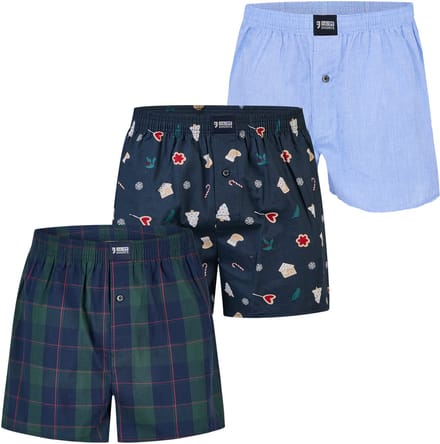 Happy Shorts Wijde Boxershorts Heren Kerst 3-Pack Geruit/Print/Effen - Maat M