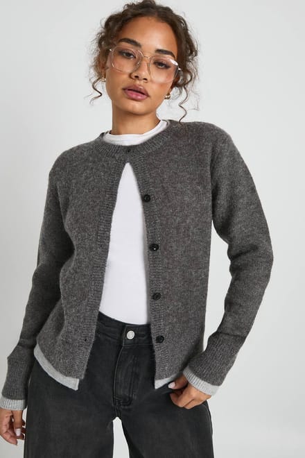 boohoo Dames Gebreide cardigan met dubbele knoopopeningen | Grijs | Maat: Medium