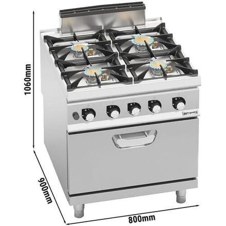 GGM Gastro Gasfornuis - Paolo 900 - 800x900mm - 35,8 kW - 4 pits - incl. gas statische oven - 7,8 kW zilver