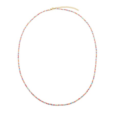 CO88 Collection 8CO-26264 Kralen Ketting - Dames - Glas - 2 mm - Staal - 3 mm - 70 + 7 cm - Multi - Goudkleurig