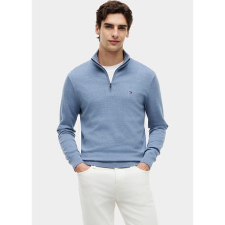 Tommy Hilfiger Essential Cotton Zip Brisk Blue Heather Taglia: S | Dolcevita Outlet | Uomo | Blu