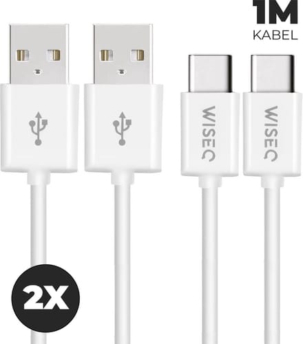 2 stuks USB C naar USB kabel 1m - snellaadkabel met USB C aansluiting – set van 2 - geschikt voor Samsung en iPhone 17 / 16 / 15 - wit - WiseQ