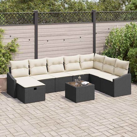vidaXL Bankstel met kussen 8 pcs poly rattan