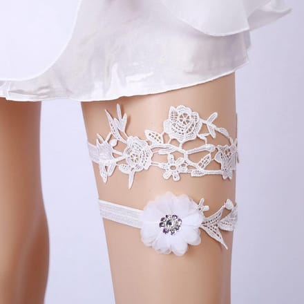 Bruid Kousenband - Bruiloft Accessoires - Bruidsfeest Decoratie - Elastische Kant - 40-60 cm - Wit