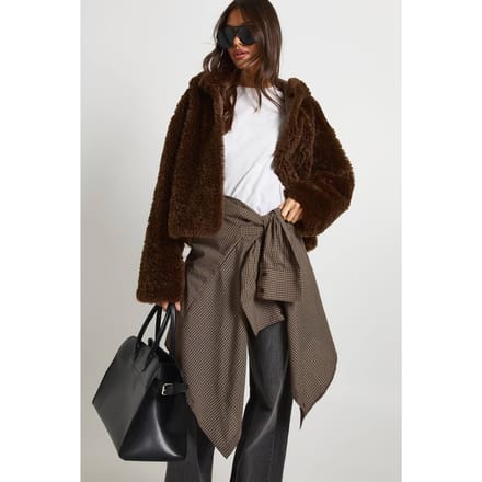 boohoo Dames Hooded Teddy Jacket | Chocolate | Maat: 14