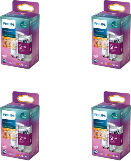 Philips Voordeelverpakking - GU10 - SceneSwitch - LED Spotlamp - 50W - Warmwit Licht - Set van 4 Stuks