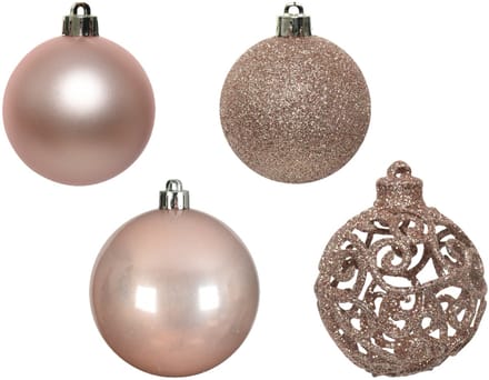 Decoris Kerstballen plastic kunststof mix roze 6cm 16st