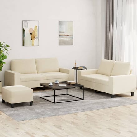 vidaXL - 3-delige - Loungeset - stof - crèmekleurig