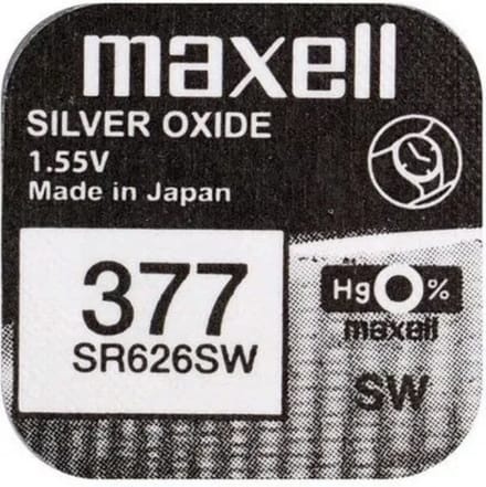 MAXELL 377 / SR626SW zilveroxide knoopcel horlogebatterij 2 (twee) stuks