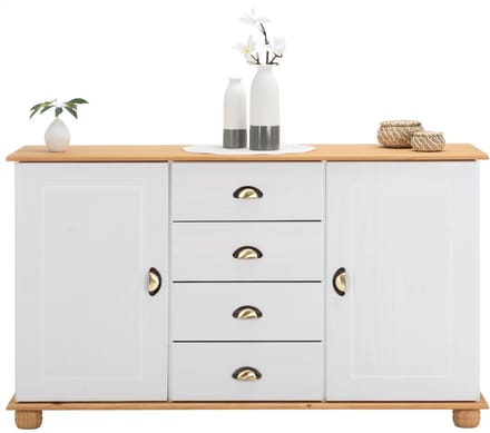 Servieskast COLMAR 135 cm met 2 deuren en 4 lades van massief hout - wit/bruin