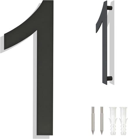 Huisnummers - Modern Drijvend Zwart Grijs - 6 Inch 152mm Hoogte - Arial Nummer 1