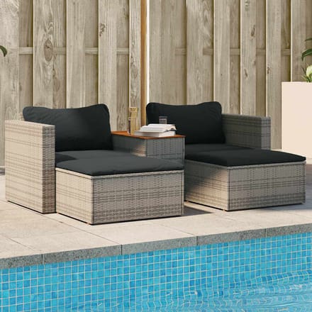 vidaXL - 5-delige - Loungeset - met - kussens - poly - rattan - acacia - grijs