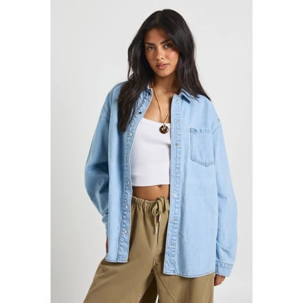 boohoo Dames Oversized Denim Overhemd | Gebleekt | Maat: 34