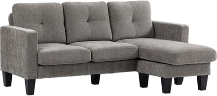 HOMCOM hoekbank chenille - L-vormige bank met stalen frame - Bruin