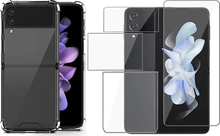 Hoesje geschikt voor Samsung Galaxy Z Flip 5 - Screen Protector FlexGuard - Back Cover Case ShockGuard Transparant & Screenprotector