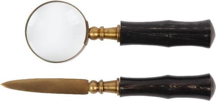 Baroque - Loep - Vergrootglas / Briefopener 17 cm SET - Zwart - Koper - 2x72x17 - Brass+glass