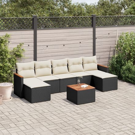 vidaXL - 8-delige - Loungeset - met - kussens - poly - rattan - zwart