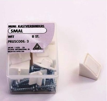 Kastverbinder. Mini. Wit. Sm. x 2 cm. x 2 schroefgaten. 8 stuks. Deltafix.